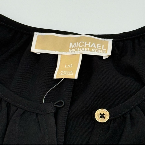NWT MICHAEL Michael Kors Women’s Elegant Black Flowing Top Gold Buttons Large - Picture 4 of 14